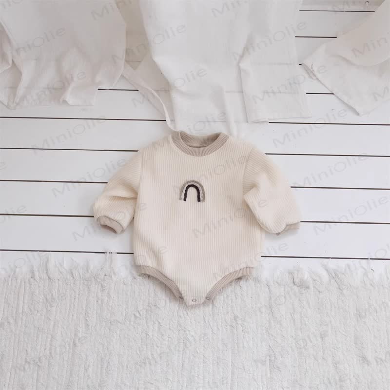 Baby Rainbow Ribbed Fleece Lined Bodysuit - Beige - 18-24M - image 3