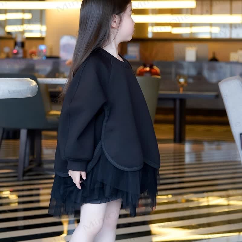 Toddler Kid Girl Knit Mesh Fleece Lined Dress - Black - 10Y - image 4