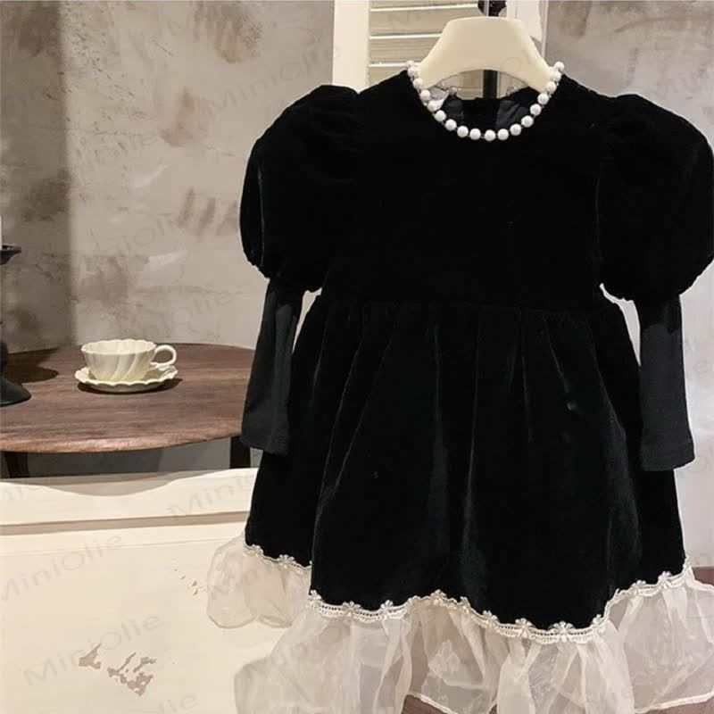 Toddler Girl Beading Lace Black Dress  - image 2
