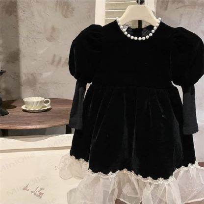 Toddler Girl Beading Lace Black Dress  - image 2