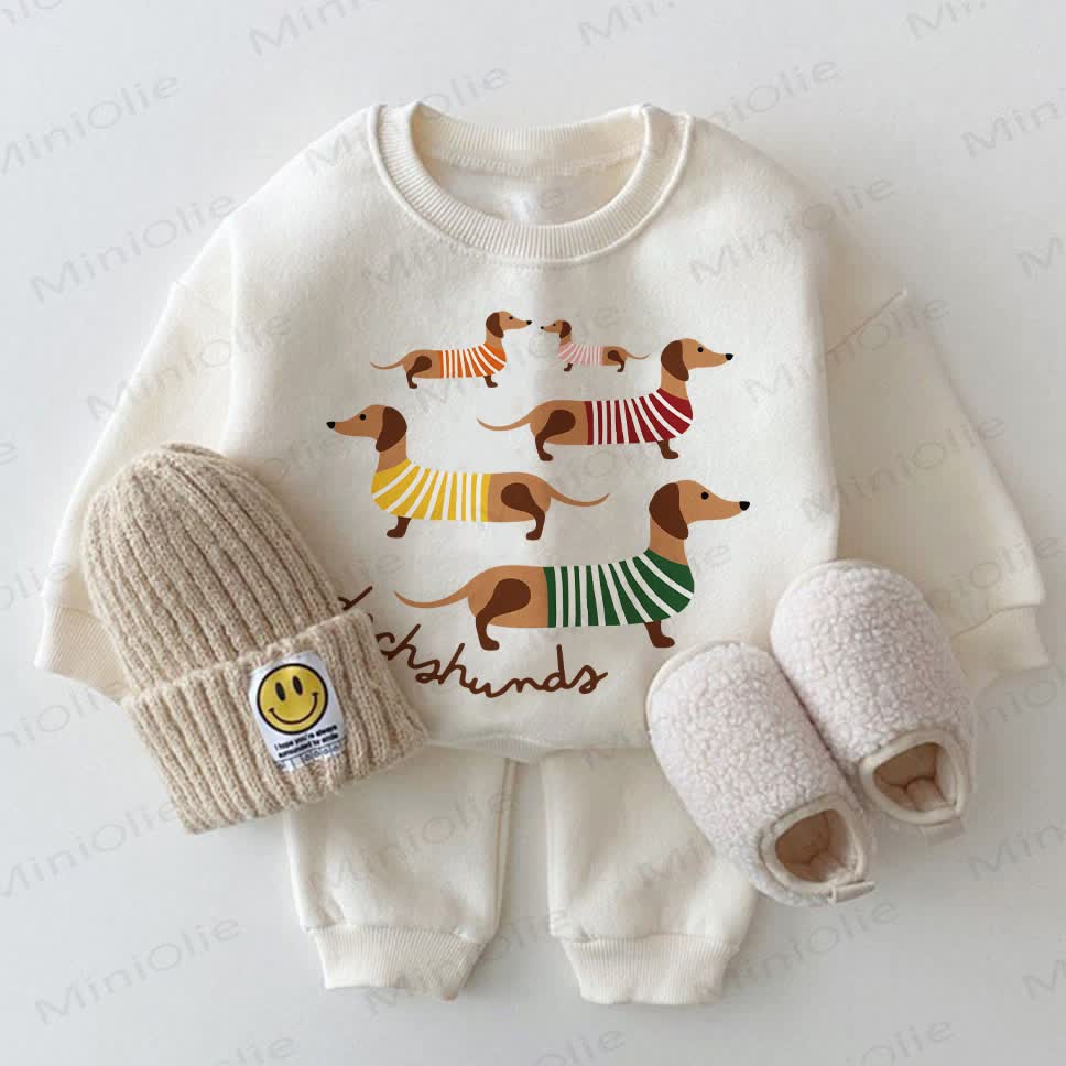 Baby Dachshunds Sweatshirt 2-piece White Set - White - 2-3T - image 1