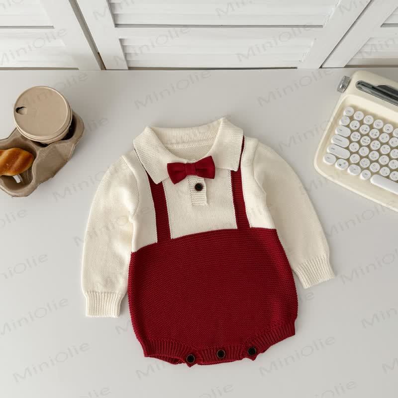 Baby Fake 2pcs Bow Knit Bodysuit - Red - 18-24M - image 2