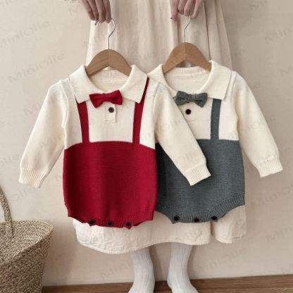 Baby Fake 2pcs Bow Knit Bodysuit - image 1