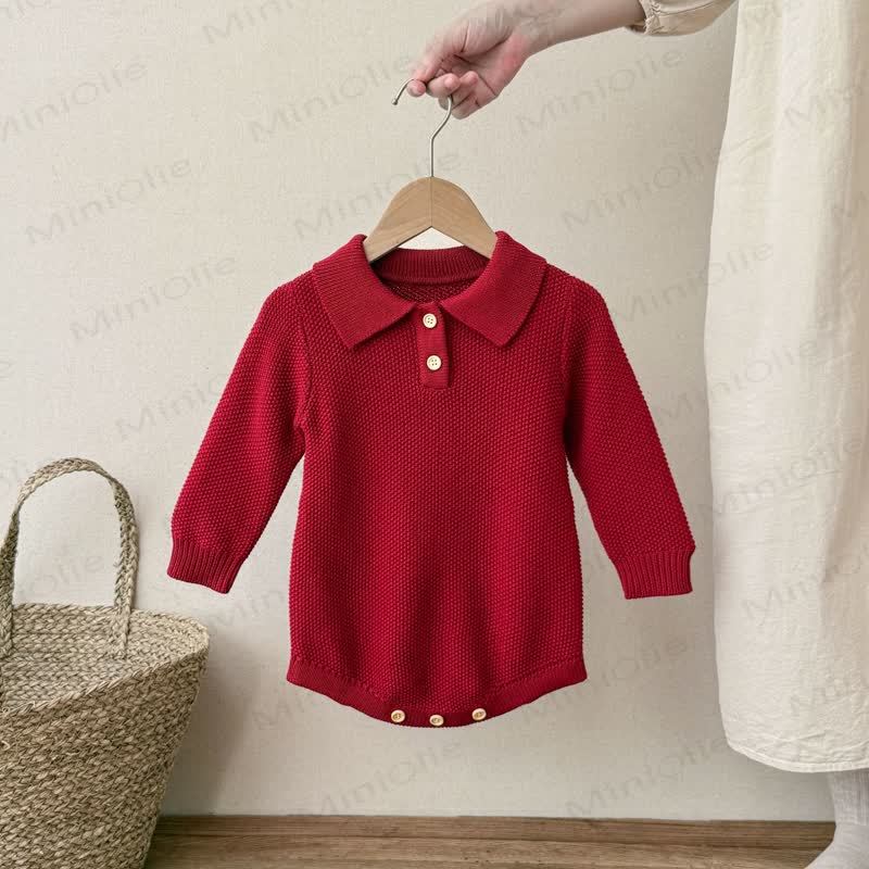 Baby Knit Solid Color Polo Bodysuit - Red - 18-24M - image 3