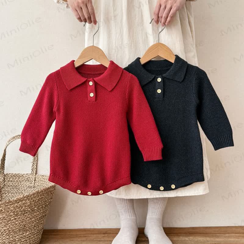 Baby Knit Solid Color Polo Bodysuit - image 1