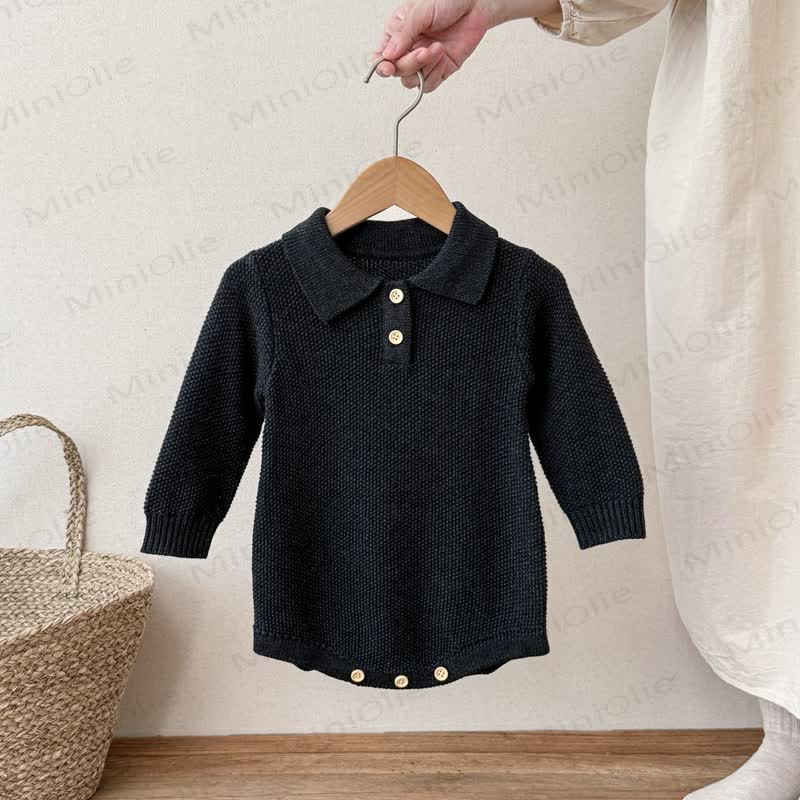 Baby Knit Solid Color Polo Bodysuit - Dark Blue - 18-24M - image 4