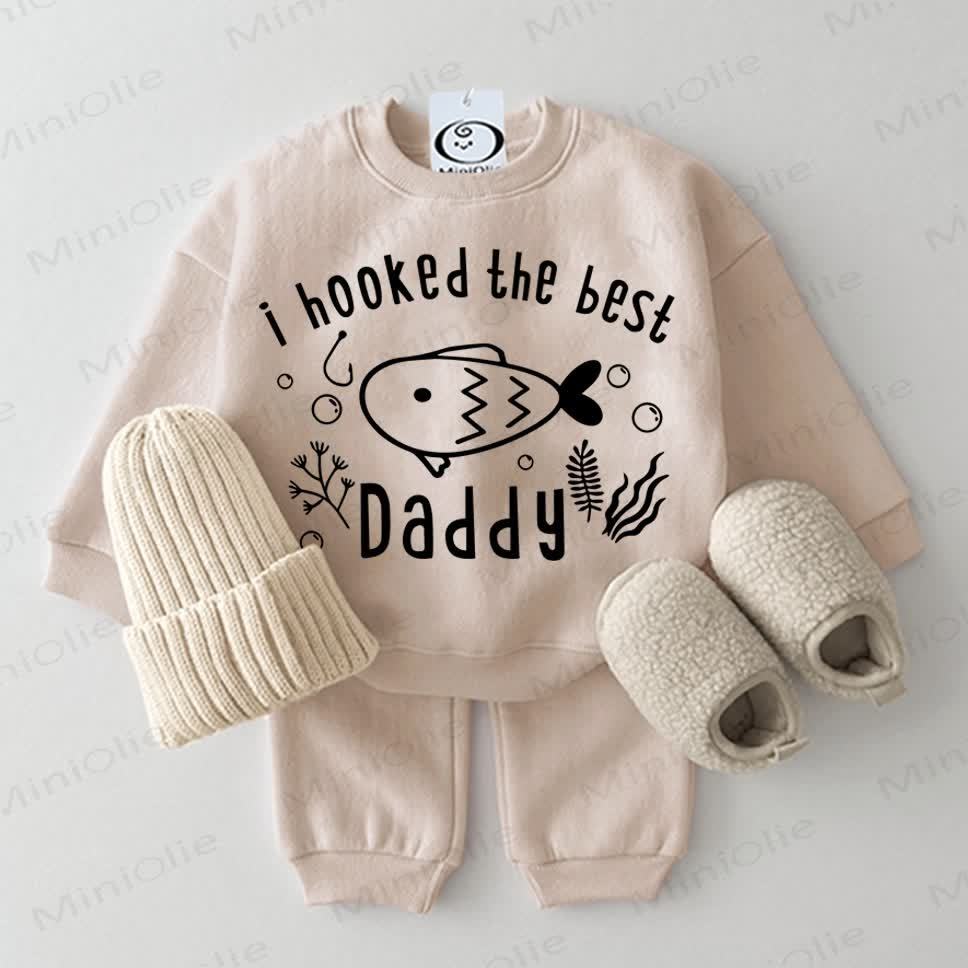I HOOKED THE BEST DADDY Baby Sweatshirt 2-piece Beige Set - Beige - 2-3T - image 1