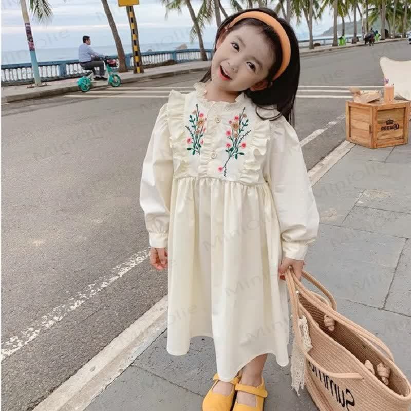 Toddler Girl Embroidered Flower Pleats Dress  - image 2