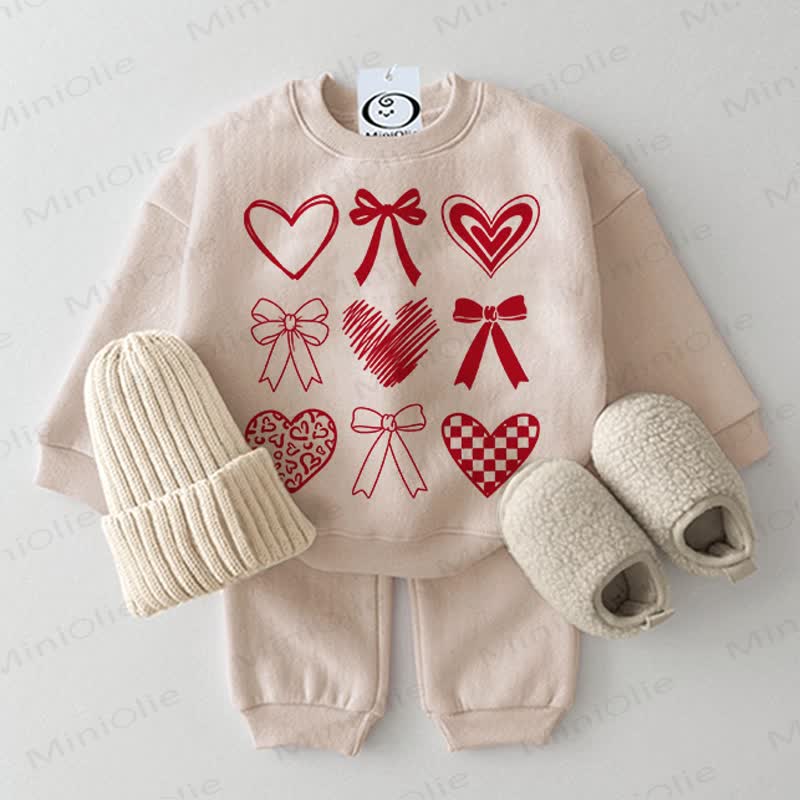 Baby Heart Bow Beige 2-piece Set - Beige - 2-3T - image 1