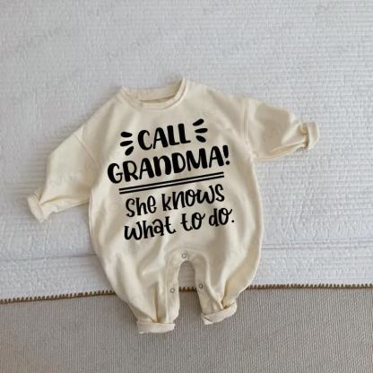 CALL GRANDMA SHE KNOWS WHAT TO DO Baby Toddler Beige Romper - Beige - 2-3T - image 1