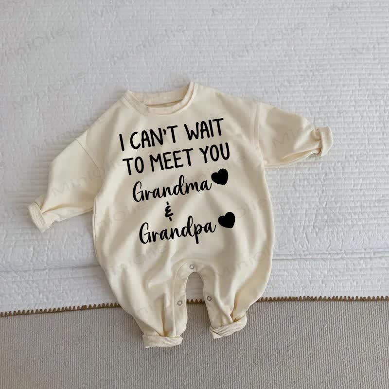 I CAN'T WAIT TO MEET YOU GRANDMA & GRANDPA Baby Toddler Beige Romper - Beige - 2-3T - image 1