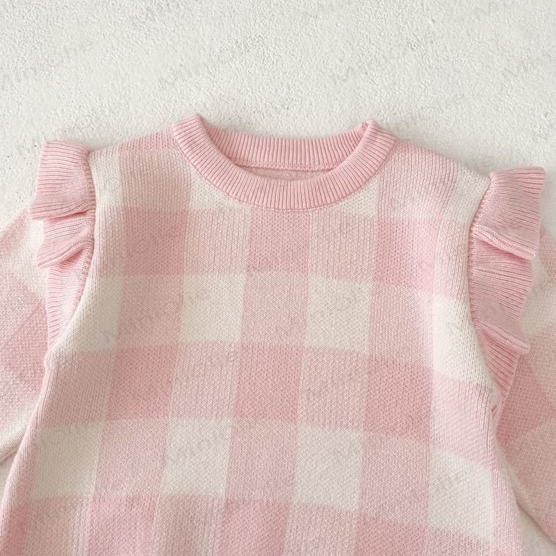 Baby Plaid Knit Flutter Sleeves Bodysuit - image 6