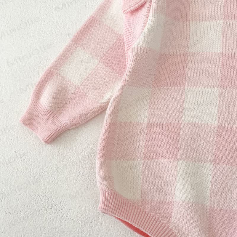 Baby Plaid Knit Flutter Sleeves Bodysuit - image 9