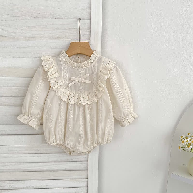 Baby Lace Bow Beige Bodysuit - Beige - 18-24M - image 1