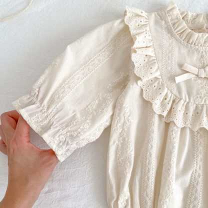 Baby Lace Bow Beige Bodysuit - image 5