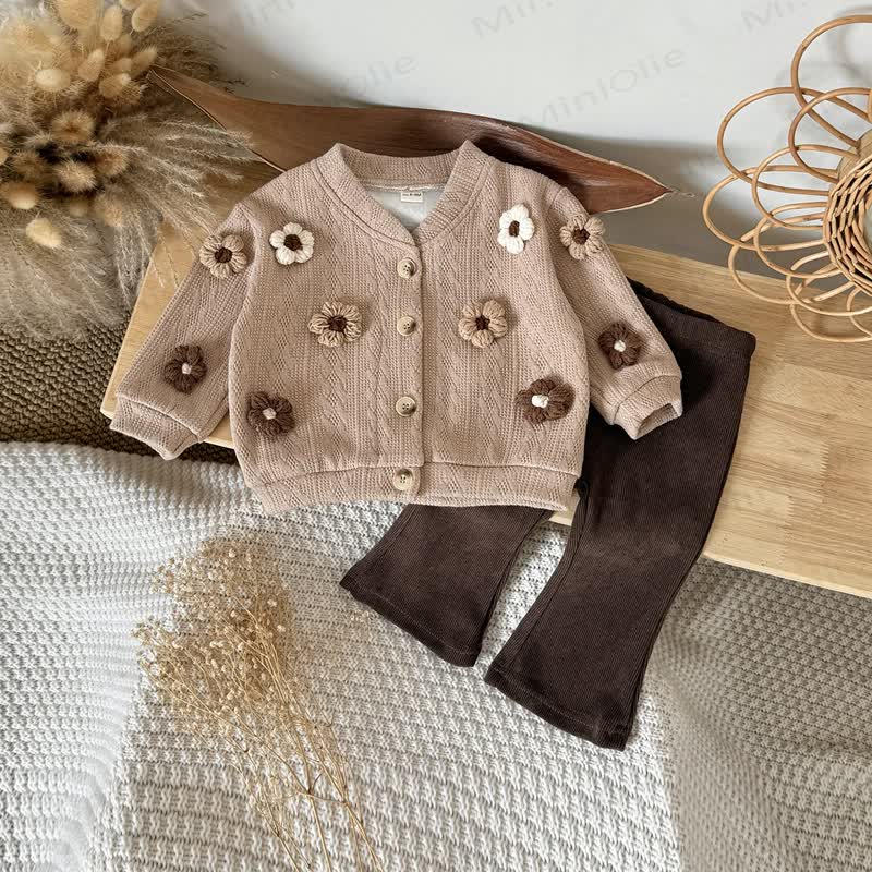 Baby Flower Knit Dark Brown 2-piece Set - image 2