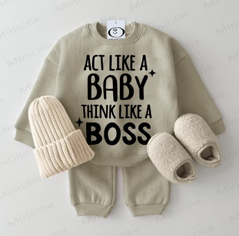 ACT LIKE A BABY THINK LIKE A BOSS Baby Sweatshirt 2-piece Set - Grey Green - 2-3T - image 1