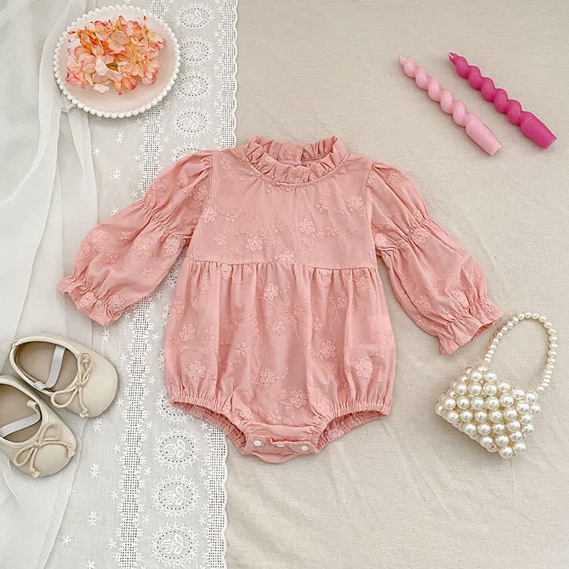 Baby Embroidered Solid Color Bodysuit - Pink - 18-24M - image 1