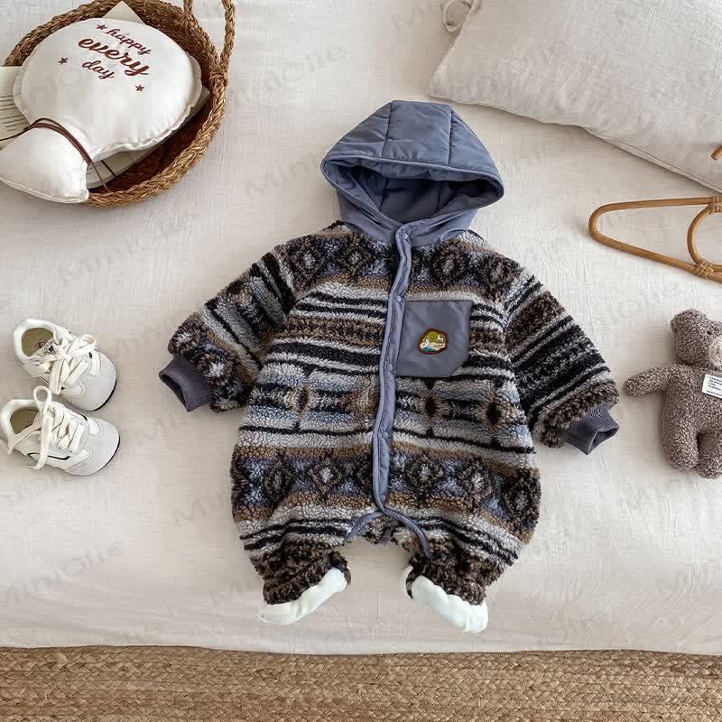 Baby Lamb Fleece Retro Hooded Romper - image 1