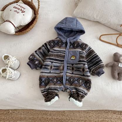 Baby Lamb Fleece Retro Hooded Romper - image 1