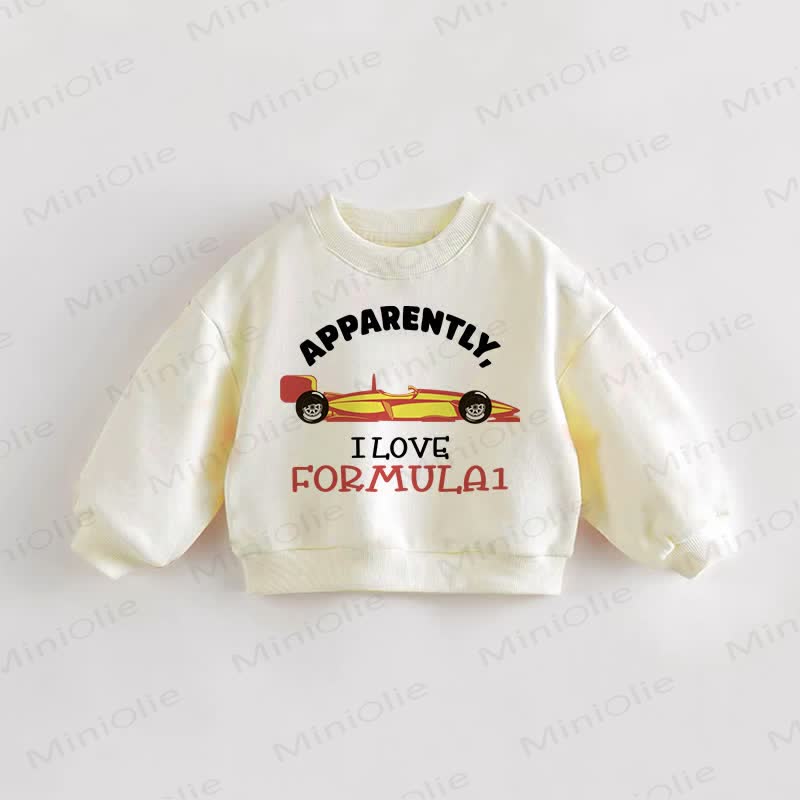 APPARENTLY I LOVE FORMULA 1 Baby Toddler Car Cream Sweatshirt - Cream - 3-5T - image 1