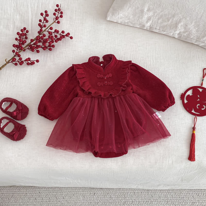 Baby Knot Button Fleece Lined Mesh Bodysuit - Red - 18-24M - image 1