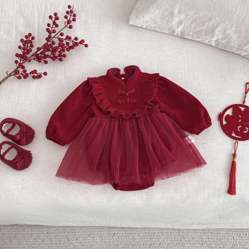 Baby Knot Button Fleece Lined Mesh Bodysuit - Red - 18-24M - image 1