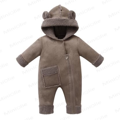 Baby Warm Fleece Romper - Coffee - 18-24M - image 2