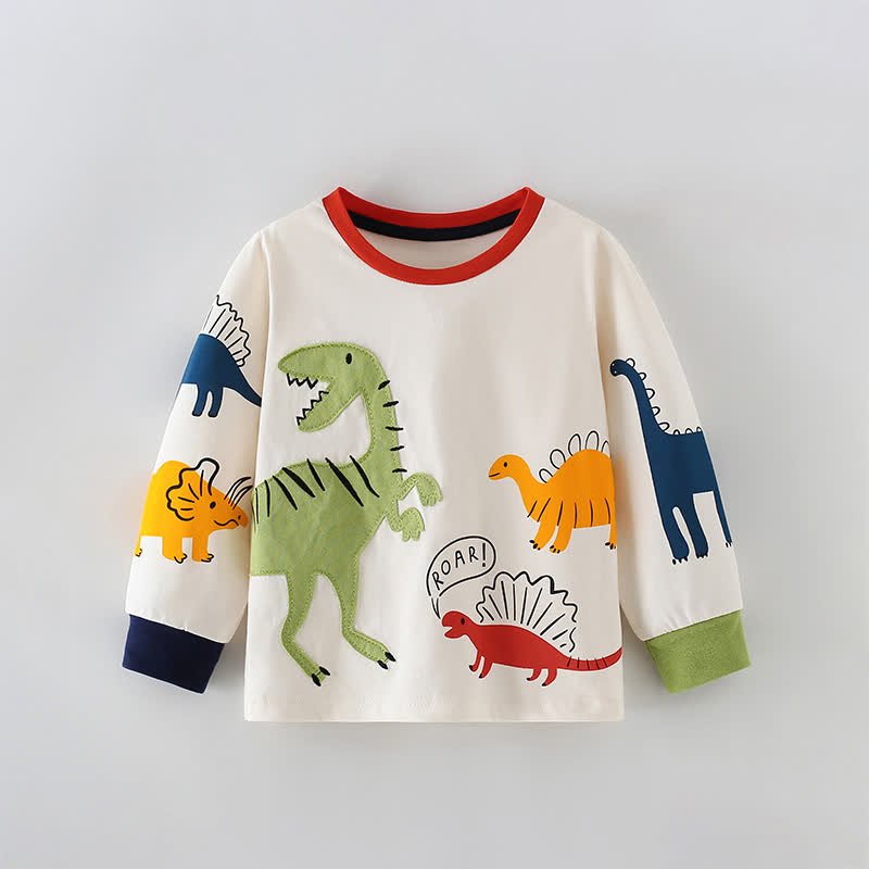 Kid Boys Dinosaur Print Crew Neck Sweatshirt  - White - 12Y - image 1