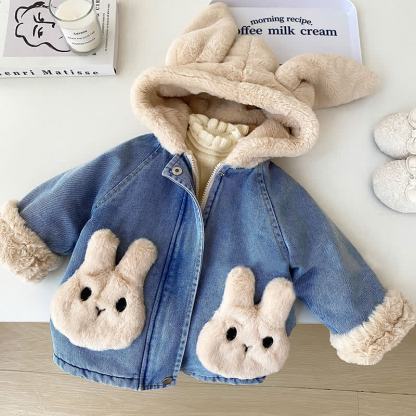 Kids Girl Bunny Cowboy Hoodie Fleece Outerwear - Blue - 10Y - image 1