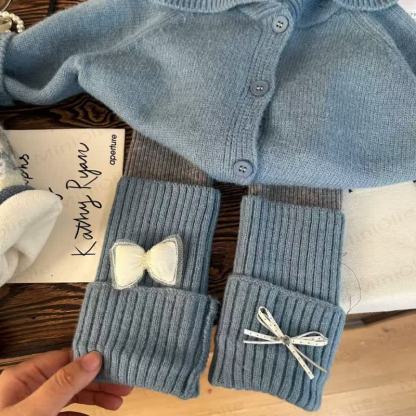 Toddler Kid Girl Bow Knitted Sweater/Fleece Lined Leggings - Blue Sweater - 10Y - image 2