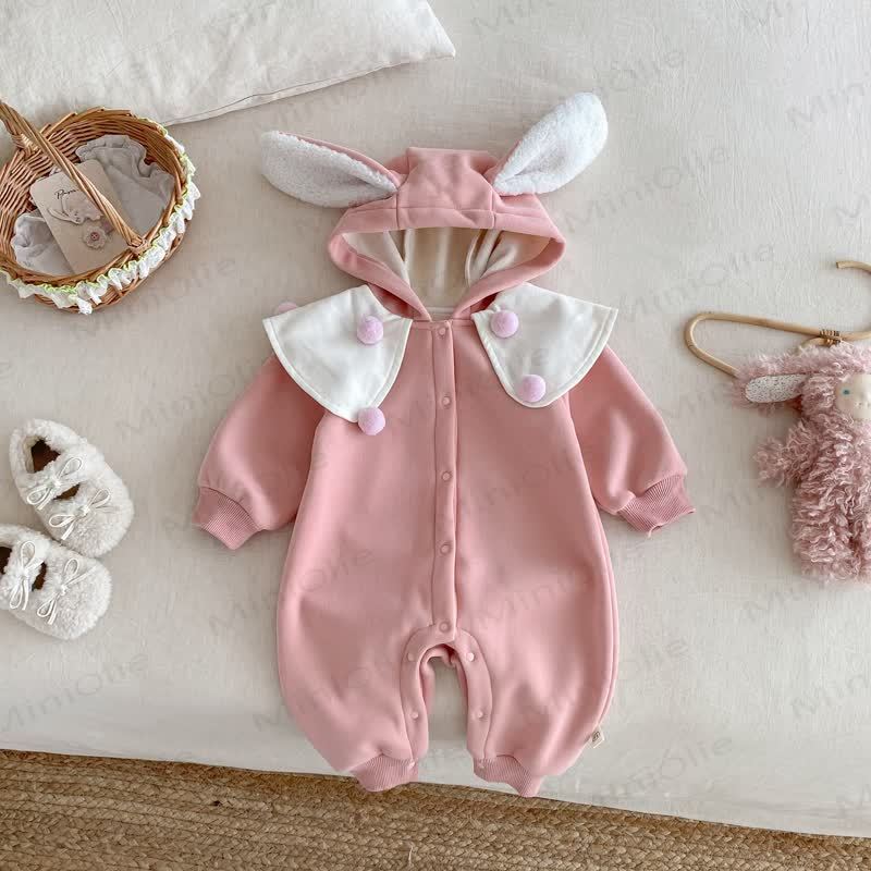 Baby Bunny Cute Shawl Fleece Romper - Pink - 18-24M - image 1