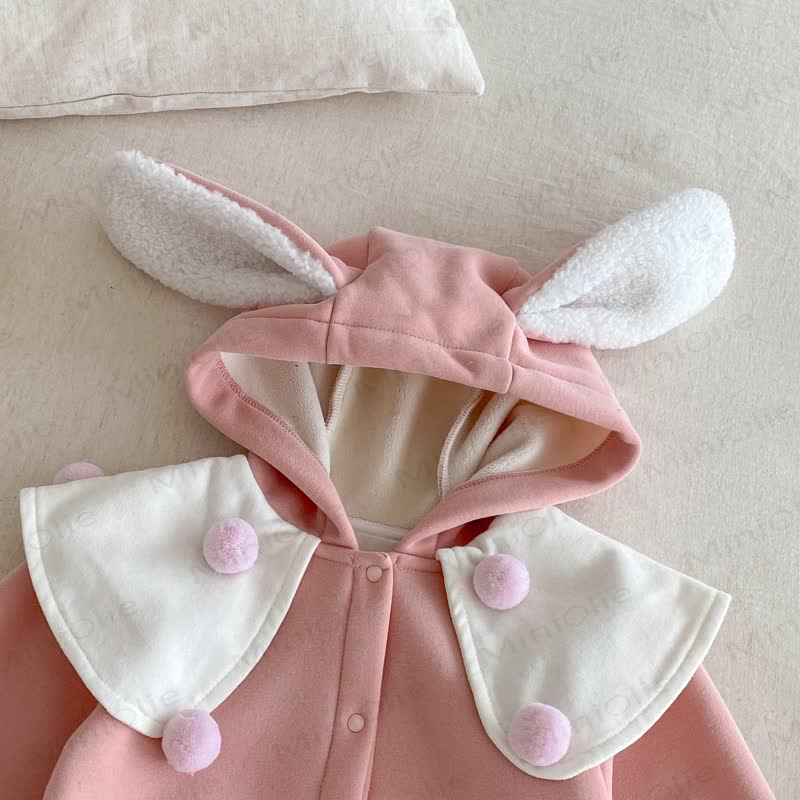 Baby Bunny Cute Shawl Fleece Romper - image 3