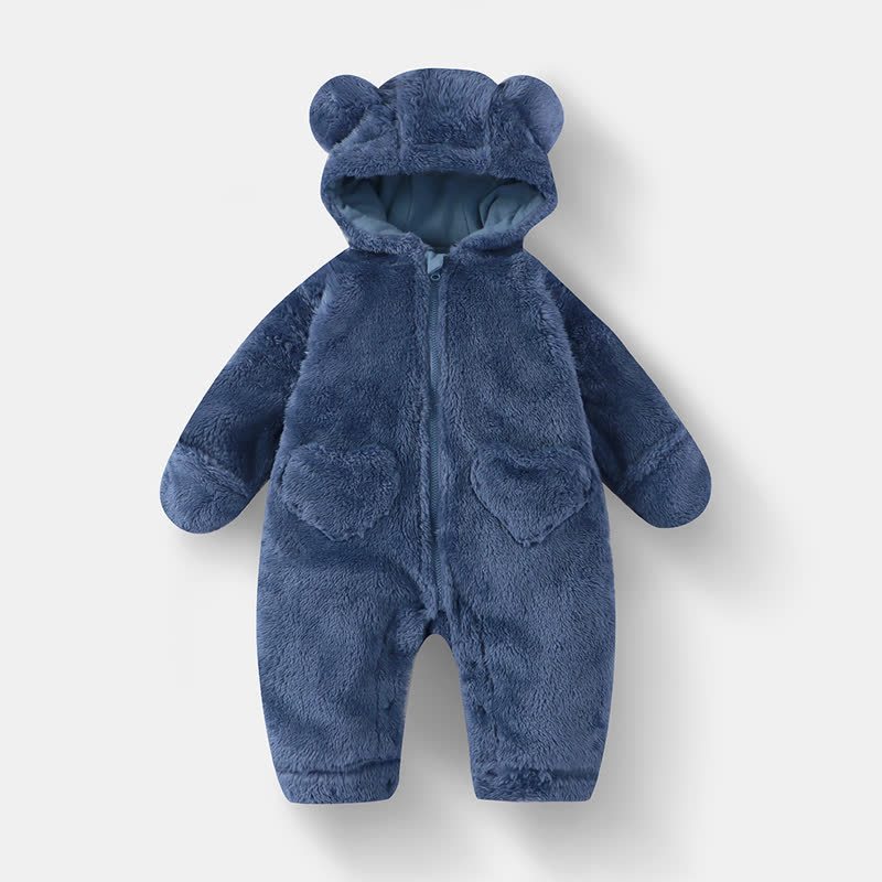  Baby Bear Hooded Fleece Romper - Blue - 12-18M - image 3