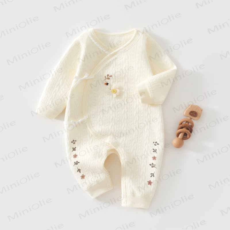 Baby Flower Kimono Pajamas Romper - Yellow - 1-3M - image 2