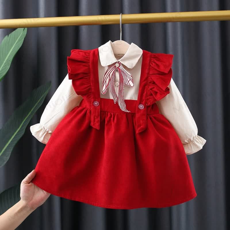 Baby Toddler Girl Bow Flying Sleeves Dress - Red - 3-5T - image 1