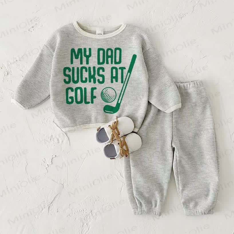 MY DAD SUCKS AT GOLF Baby Waffle Sweatshirt 2-piece Light Grey Set - Light Gray - 2-3T - image 1