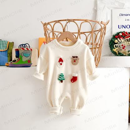 Baby Christmas Fleece Lined Romper - Beige - 18-24M - image 2