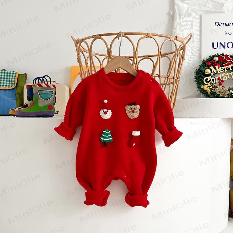 Baby Christmas Fleece Lined Romper - Red - 18-24M - image 3