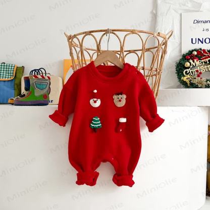 Baby Christmas Fleece Lined Romper - Red - 18-24M - image 3