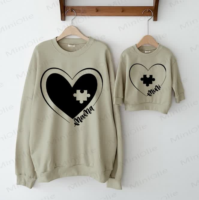 MAMA/MINI Mommy and Me Baby Puzzle Heart Family Sweatshirt - Grey Green - Adult Sweatshirt: XL - image 1