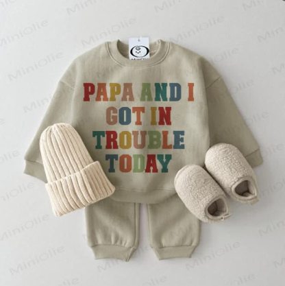 PAPA AND I GOT IN TROUBLE TODAY Baby Sweatshirt 2-piece Grey Green Set - Grey Green - 2-3T - image 1