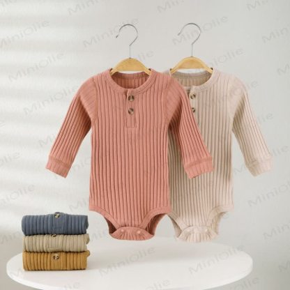 Baby Ribbed Solid Color Button Bodysuit - image 1