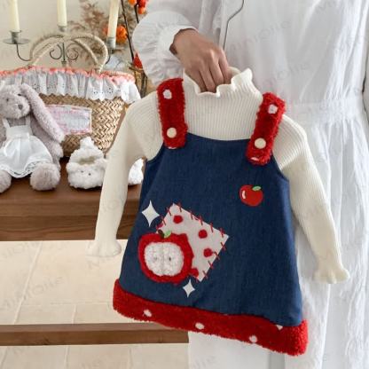 Toddler Girl Apple Denim Fleece Sleeveless Dress/White Top - image 1