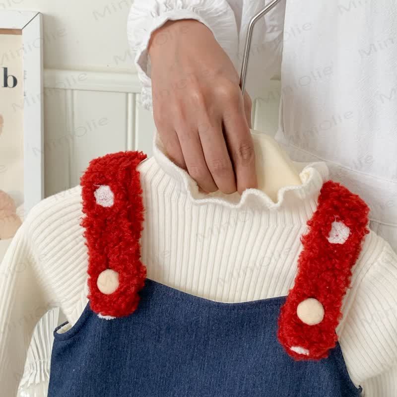 Toddler Girl Apple Denim Fleece Sleeveless Dress/White Top - image 9