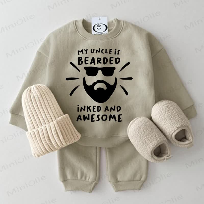 MY UNCLE IS BEARDED INKED AND AWESOME Baby 2-piece Grey Green Set - Grey Green - 2-3T - image 1