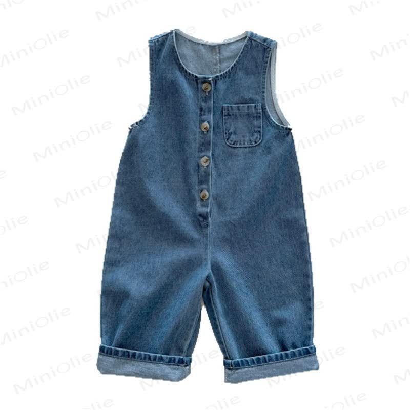 Baby Denim Solid Color Blue Overalls - image 2