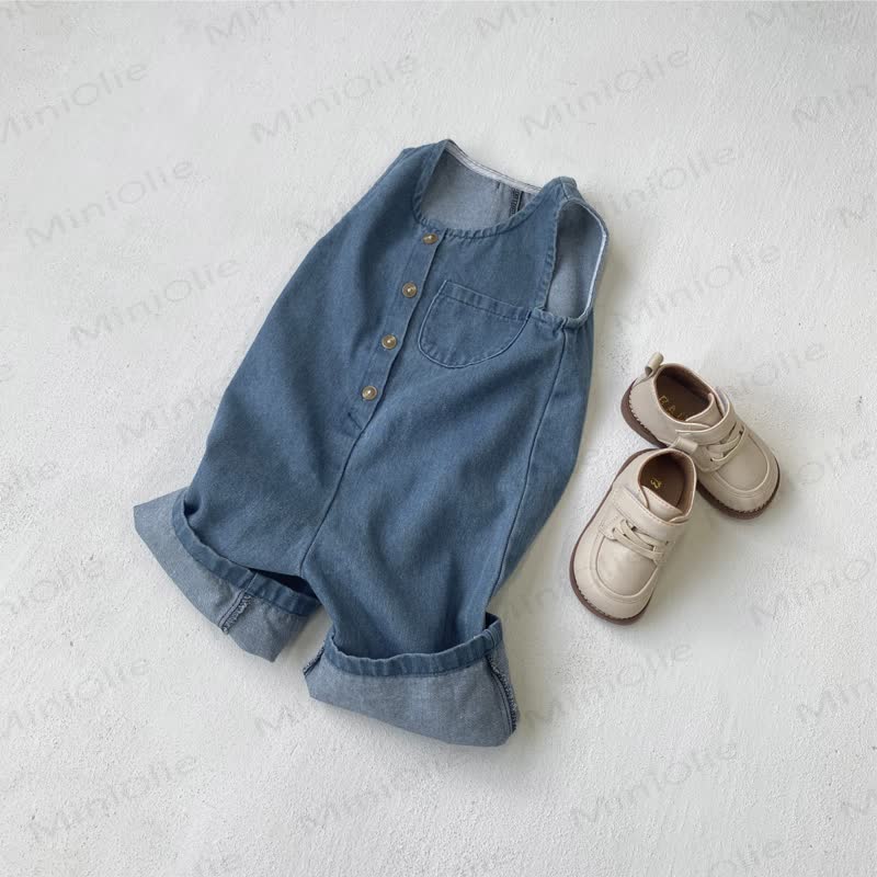 Baby Denim Solid Color Blue Overalls - Blue - 2-3T - image 1