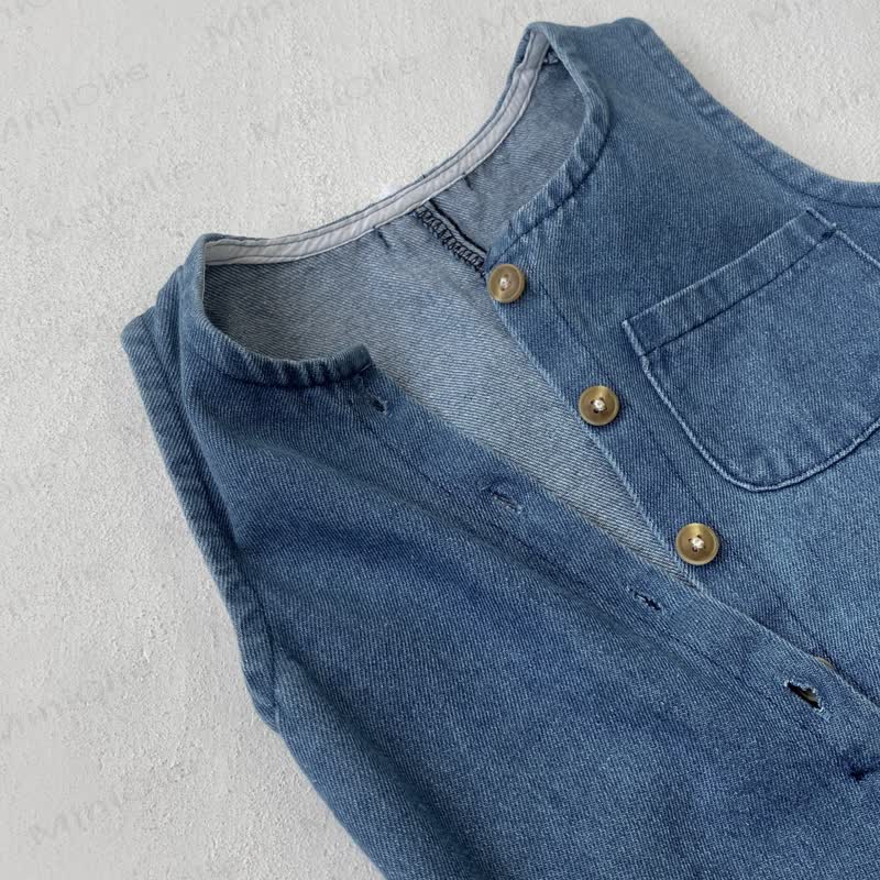 Baby Denim Solid Color Blue Overalls - image 7