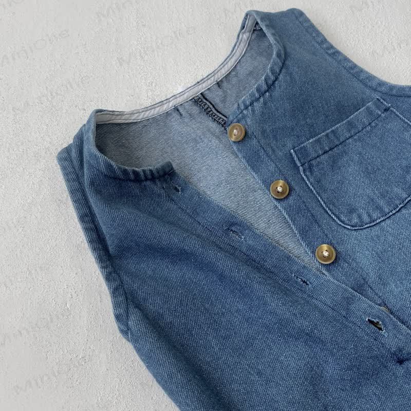 Baby Denim Solid Color Blue Overalls - image 7